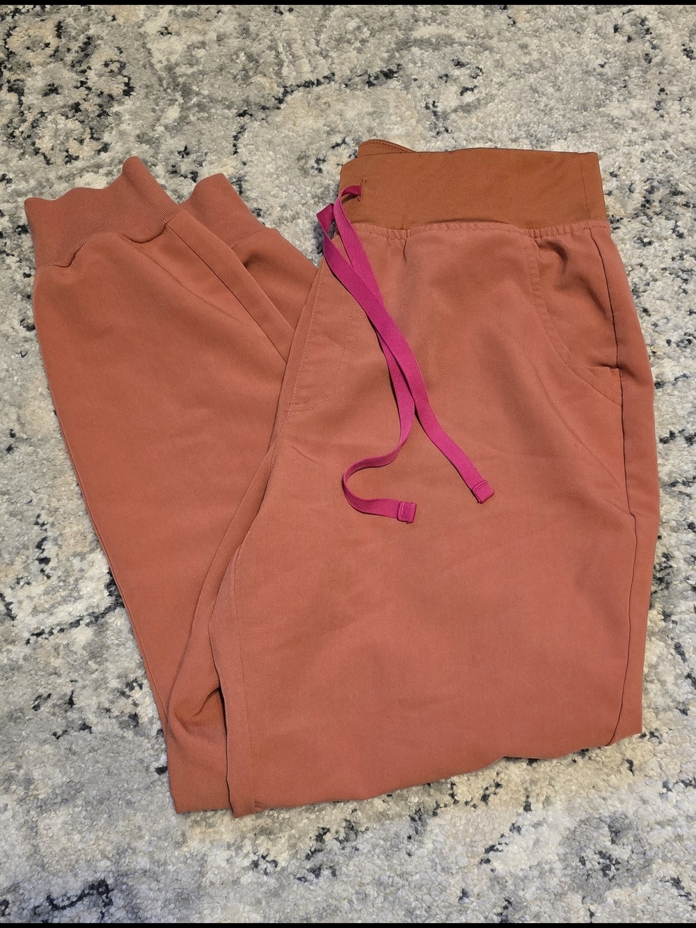 Figs Women's Jogger Pants in Rust with Pink Drawstring